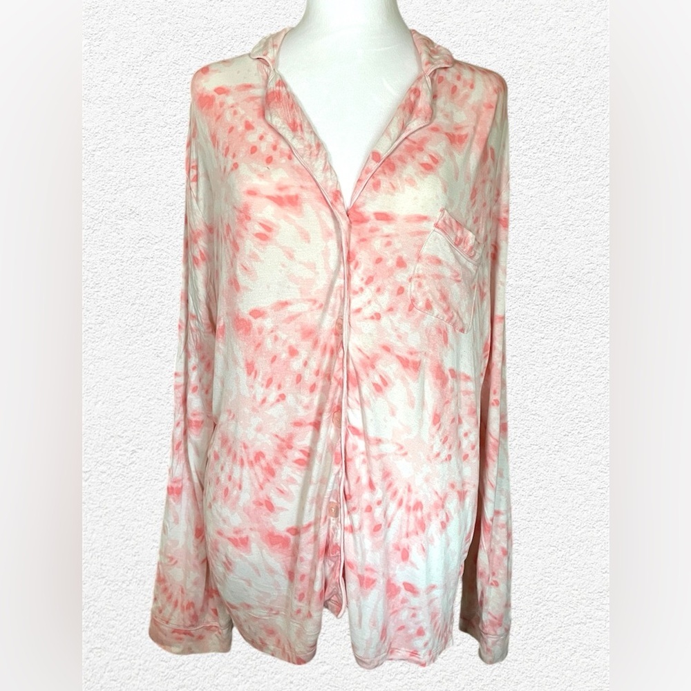 Set MAE Women's Pink & Cream Striped Top and Shorts Pajama Set Size Large